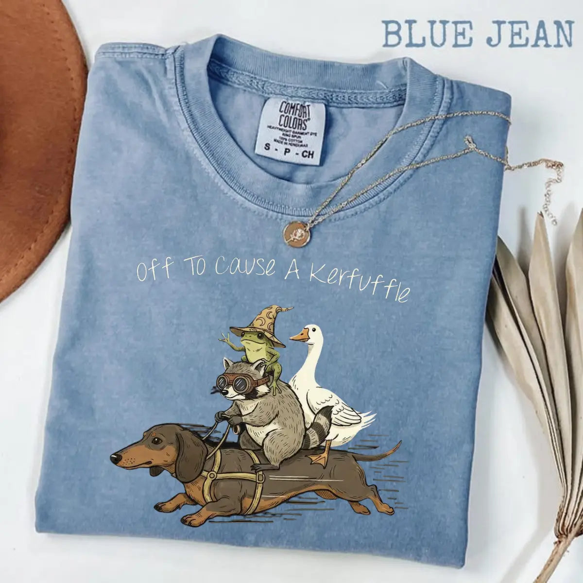 Comfort Colors Off To Cause A Kerfuffle T-Shirt, Funny Dachshund, Frog Meme, Raccoon Tee, Silly Goose, Short Sleeve Unisex T-Shirt