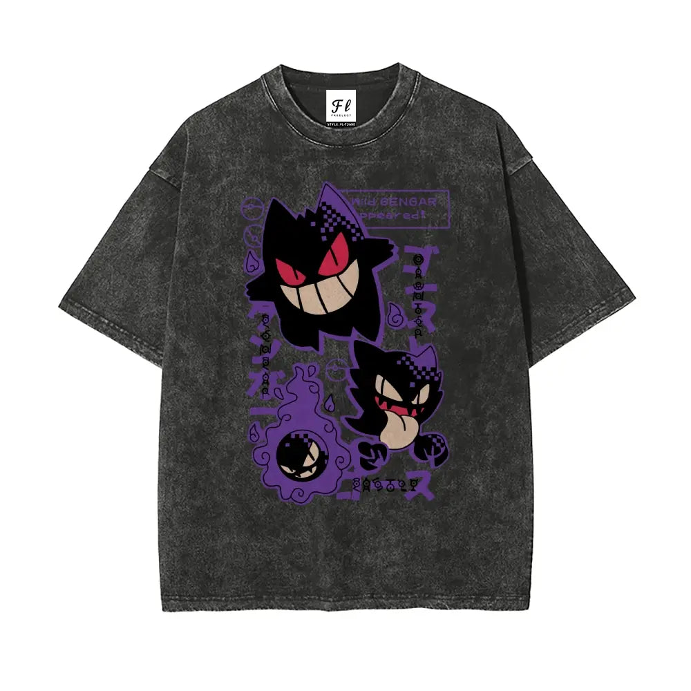 Men's Vintage Pocket Monsters Oversized Funny Graphic Tee - Washed Cotton, Short-Sleeve, Whimsical Streetwear Shirt, Summer Casual Top, Gift for Boyfriends