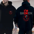 Unisex Cotton Graphic Round Neck Sweatshirt - 2-Sided 'I'm Broken' Smile Face Digital Print, Loose-Fitting T-Shirt, Long Sleeve Sporty Chic Garment, Customized All-Season Casual Streetwear, Machine Washable
