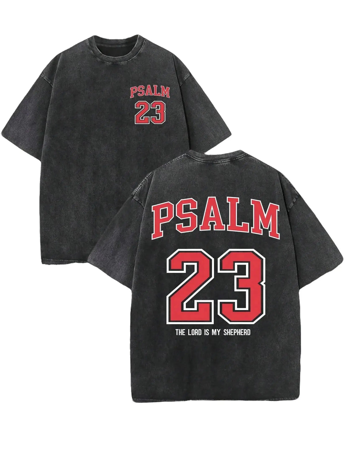 Back to School Psalm 23 Christian Crewneck Top - 230 Heavyweight Pure Cotton Distressed Festive Short-Sleeve T-Shirt, Double-Sided Printed Vintage Retro Washed, Unisex Christian Gift, High-Quality Graphic Tee