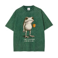 "I HAVE TO SAY WEIRD STUFF "Funny Frog Oversized Vintage Graphic T-Shirt, Retro Streetwear Casual Top in Soft Eco-Friendly Washed Stretch Cotton, Fabric