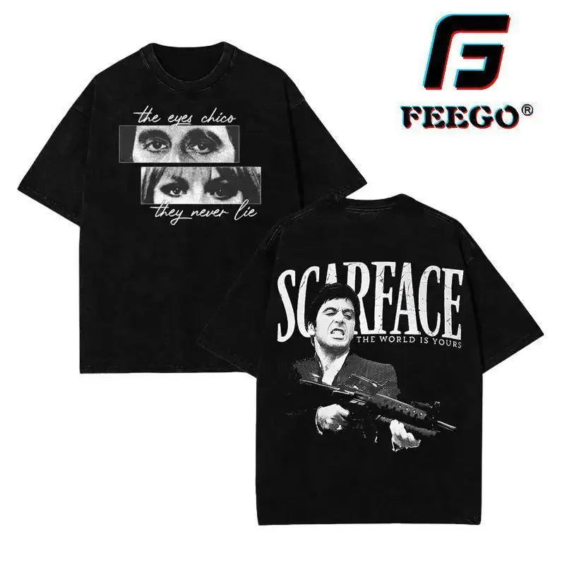 Scarface Graphic Tee For Men Stylish Black Short Sleeve Crew Neck Summer T-Shirt Vintage Gangster Style Graphic Tee For Men Stylish Black Short Sleeve Crew Neck Summer T-Shirt 100% Cotton Movie Inspired Streetwear Top Casual Graphic Top Crewneck