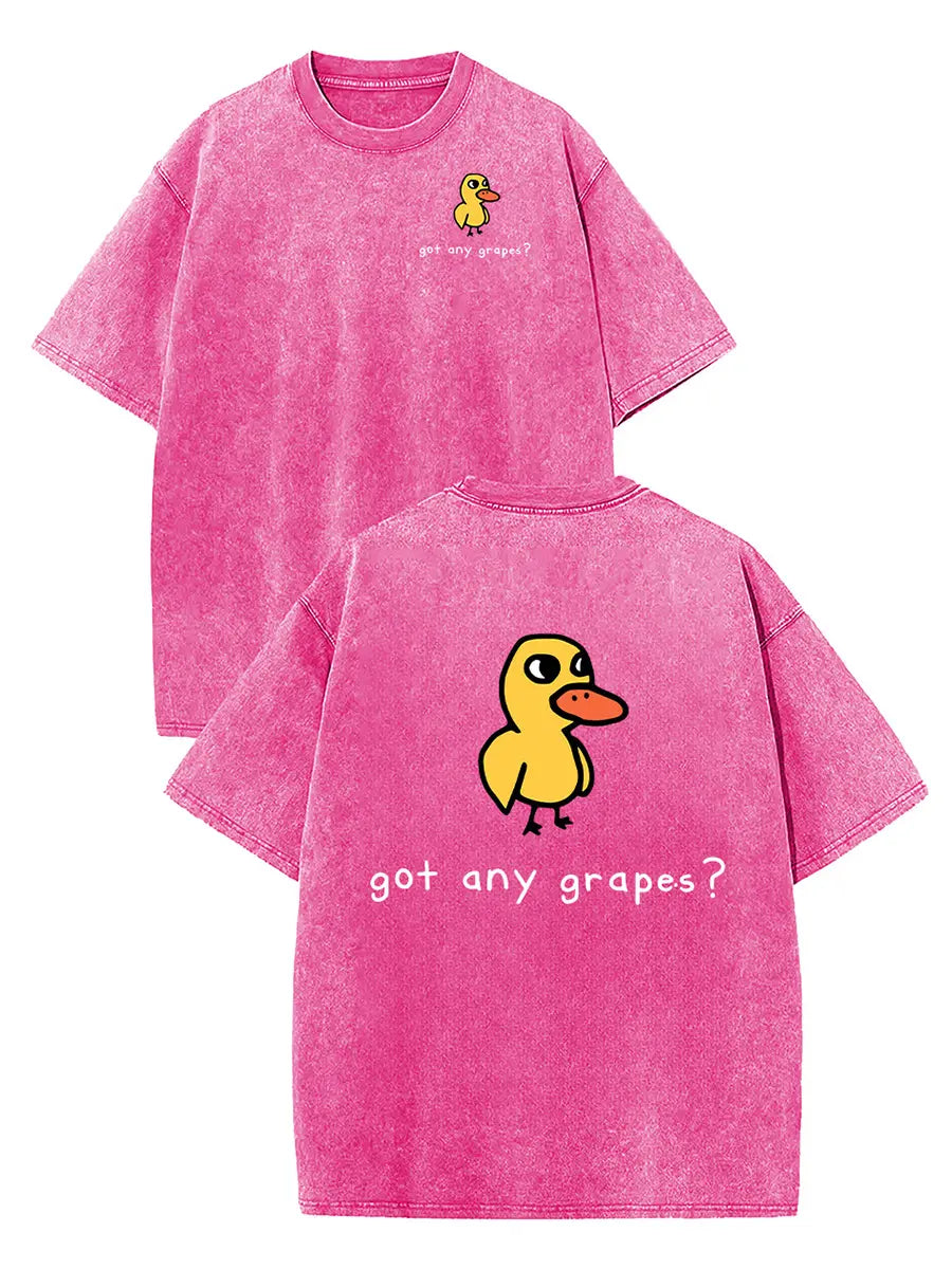 Holafish Women's Retro Vintage Short-Sleeve Cotton T-Shirt - Round Neck, Breathable Heavy Washed Eat Grapes Duck Graphic, Unisex Casual Loose-Fit Streetwear TopBack To School