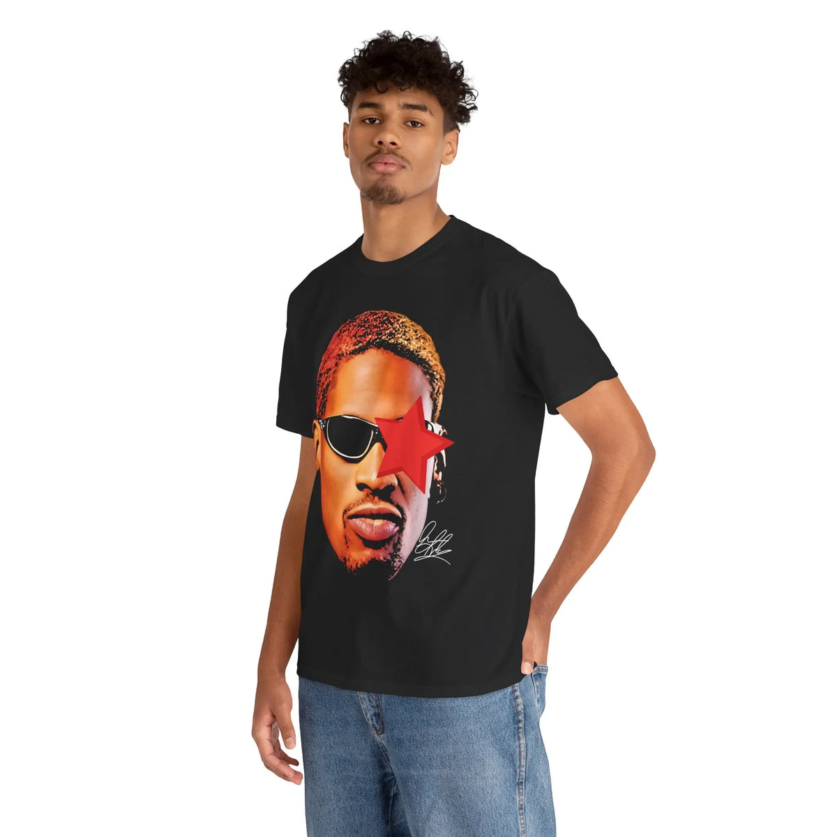 Rodman-Inspired Vintage Graphic T-Shirt - Heavy Cotton Short-Sleeve Round Neck, 90s Basketball Streetwear, Hiphop Retro Sports Fan Top for Jordan/Iverson Fans, Comfy Casual Menswear Good Graphic Tees