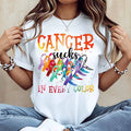 Cancer Sucks In Every Color Ribbon Awareness Print T Shirt Women Casual Short Sleeve Top