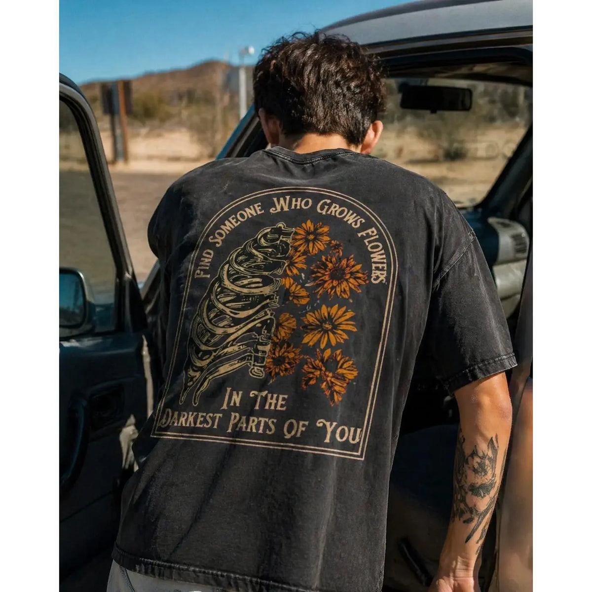 Men's Shortleeve Sunflower Graphic T-Shirt - 230g 100% Soft Washed Cotton, Round Neck, Digital Print, Vivid Color Hold, Casual All-Season Men's Clothing, Graphic Tops