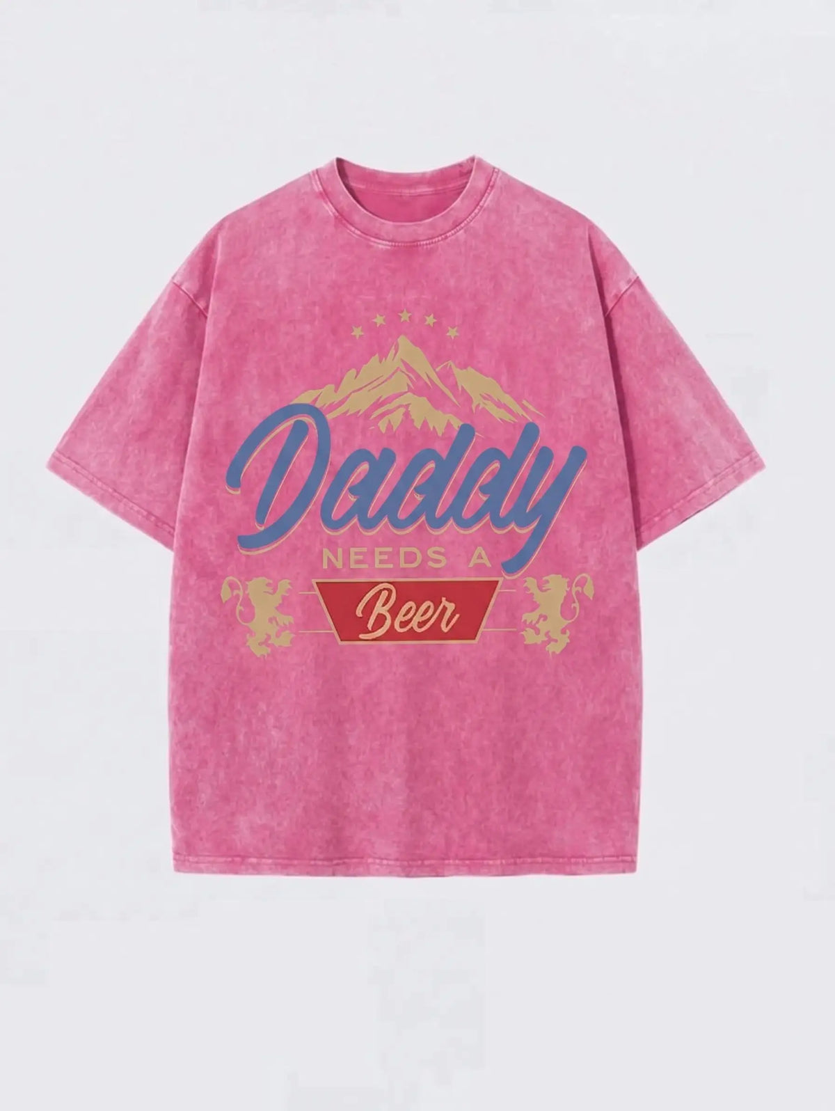 Men’s 230G Heavyweight Cotton Vintage Crew Neck Tee - Boxy Slim-Fitting Short-Sleeve, Digital Print Retro Humor "Daddy Needs A Beer", Soft Breathable Oversized Streetwear, Father’s Day Gift, Menswear Tops
