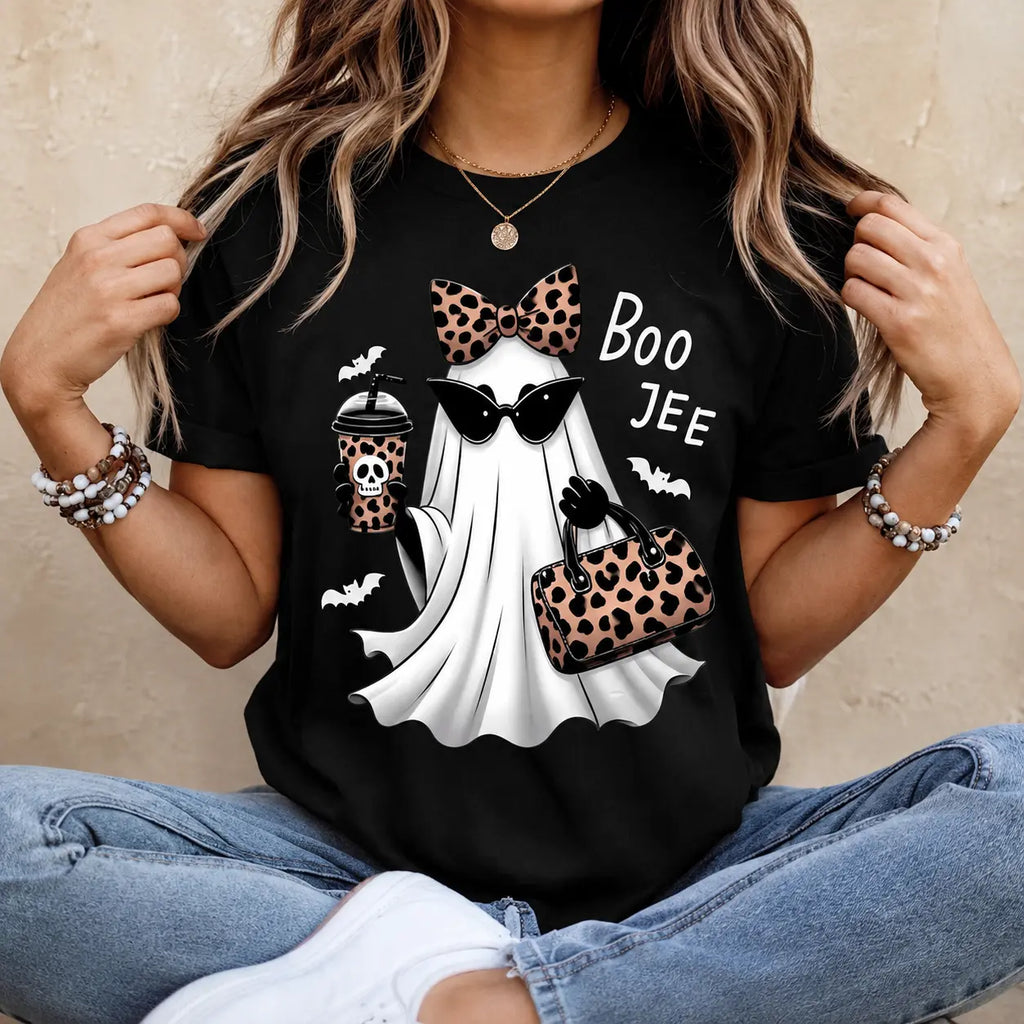 Boo-Jee Ghost Shirt Leopard Ghost Tee Ghost Coffee Shirt Funny Fall Shirt Ghost Tee Girly Halloween Gift Boojee Shirt Check