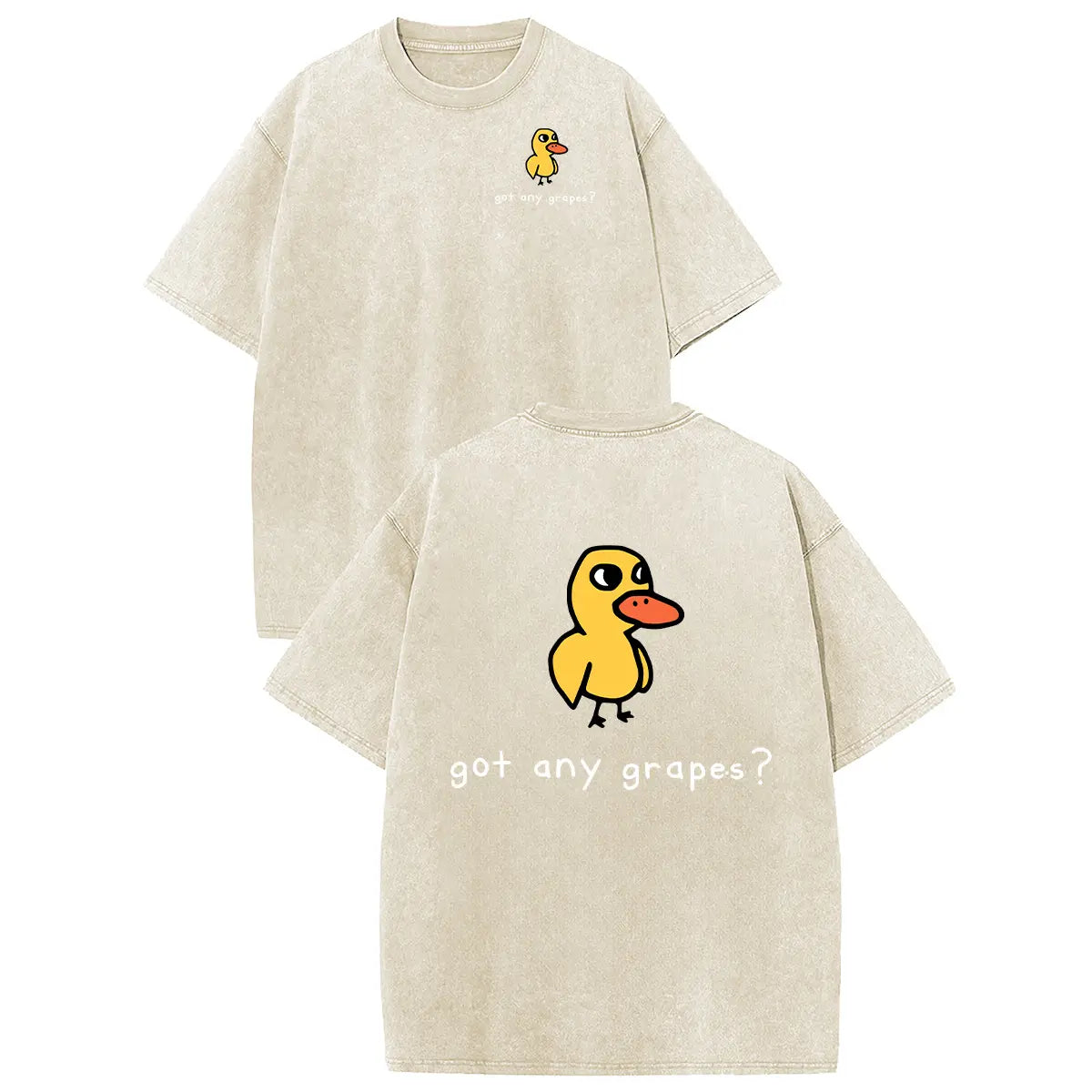 Holafish Women's Retro Vintage Short-Sleeve Cotton T-Shirt - Round Neck, Breathable Heavy Washed Eat Grapes Duck Graphic, Unisex Casual Loose-Fit Streetwear TopBack To School