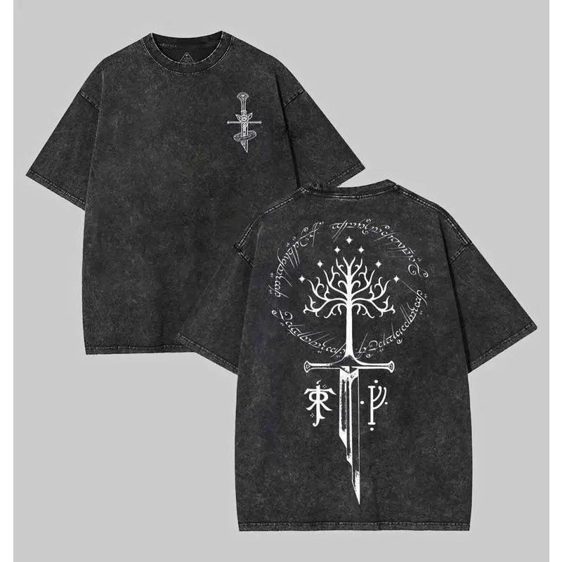 Men's Lord of the Rings Vintage Distressed Graphic Tee - JRR Tolkien Middle Earth Casual Short-Sleeve Mensfashion Top, LOTR Merch, Gifts for Him