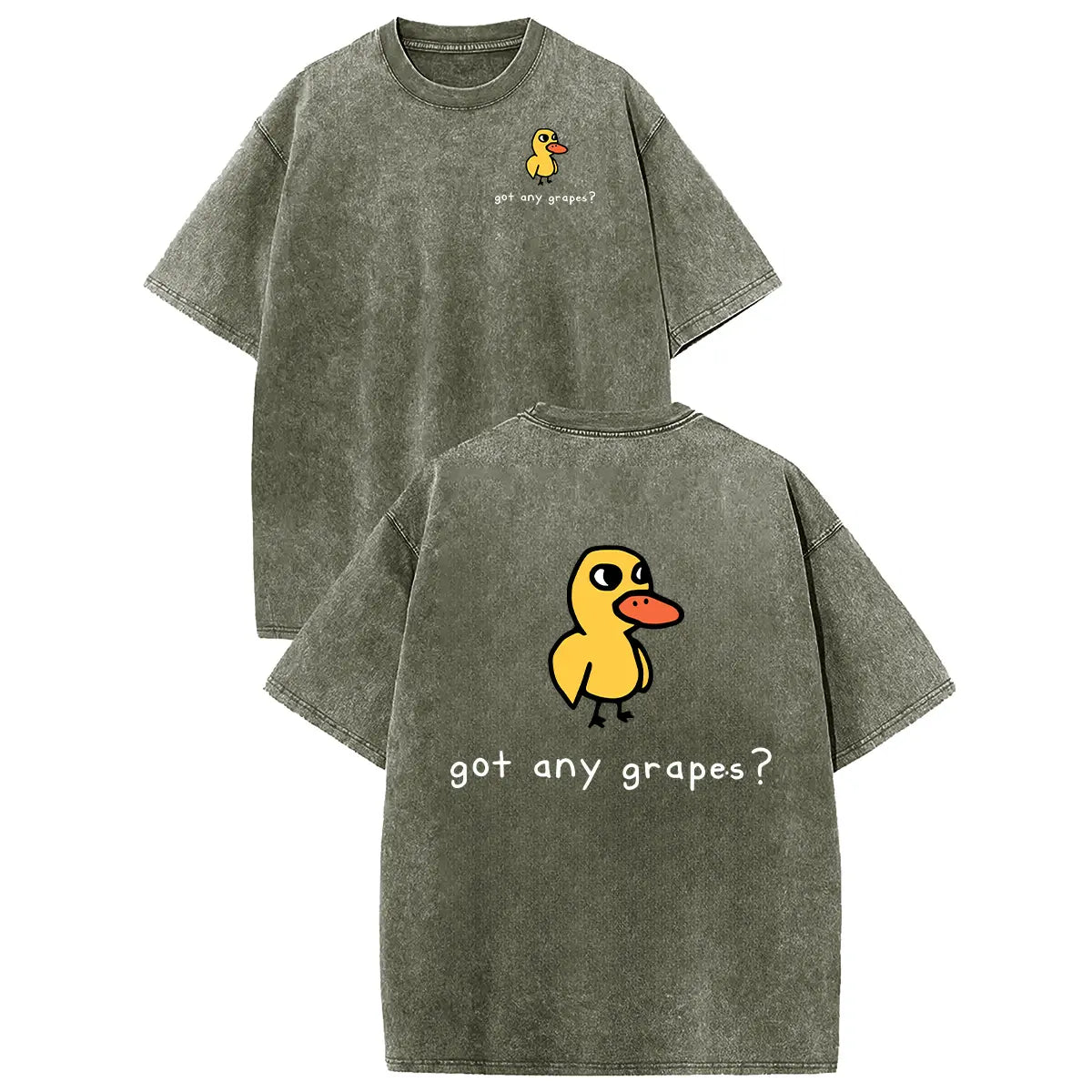 Holafish Women's Retro Vintage Short-Sleeve Cotton T-Shirt - Round Neck, Breathable Heavy Washed Eat Grapes Duck Graphic, Unisex Casual Loose-Fit Streetwear TopBack To School