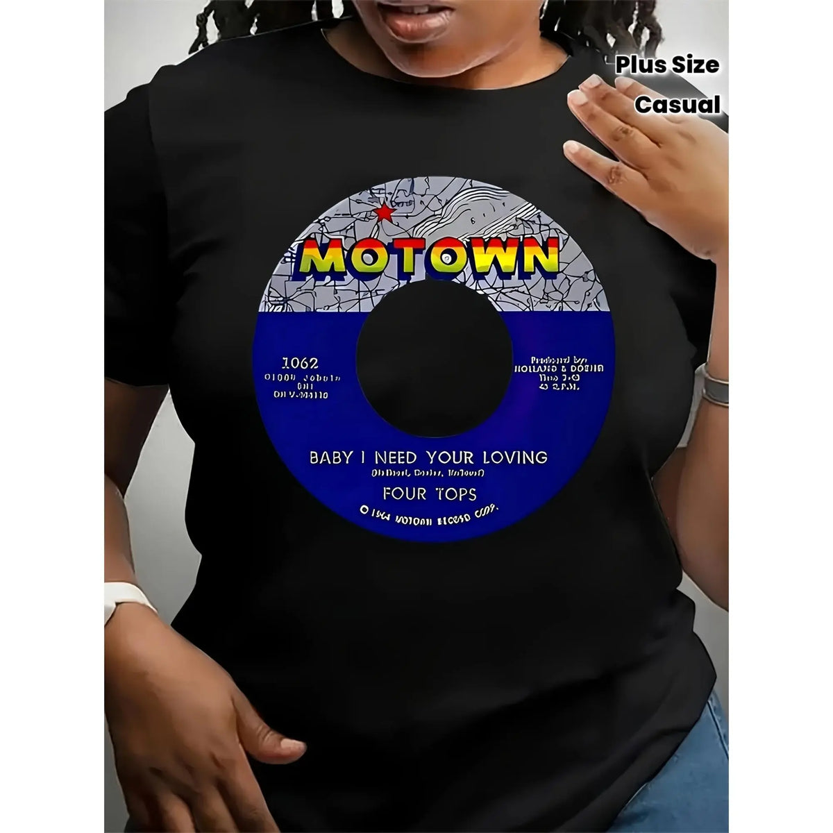 Women's Oversized Vintage 1960s Music Graphic Tee - Marvin Gaye & Stevie Wonder Quotes, Stretch Knit Fabric, Plus Size, Everyday Breathable Comfort Fit, Geometric Accents, Retro Casual Wear