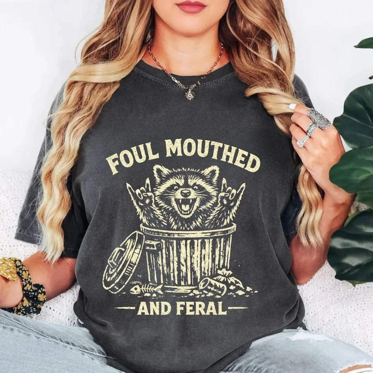 Foul Mouthed and Feral Raccoon Shirt, Funny Raccoon Comfort Tee, Feral Tshirts for Girls, Feral Mom Tops, Sarcastic T-shirt for Women