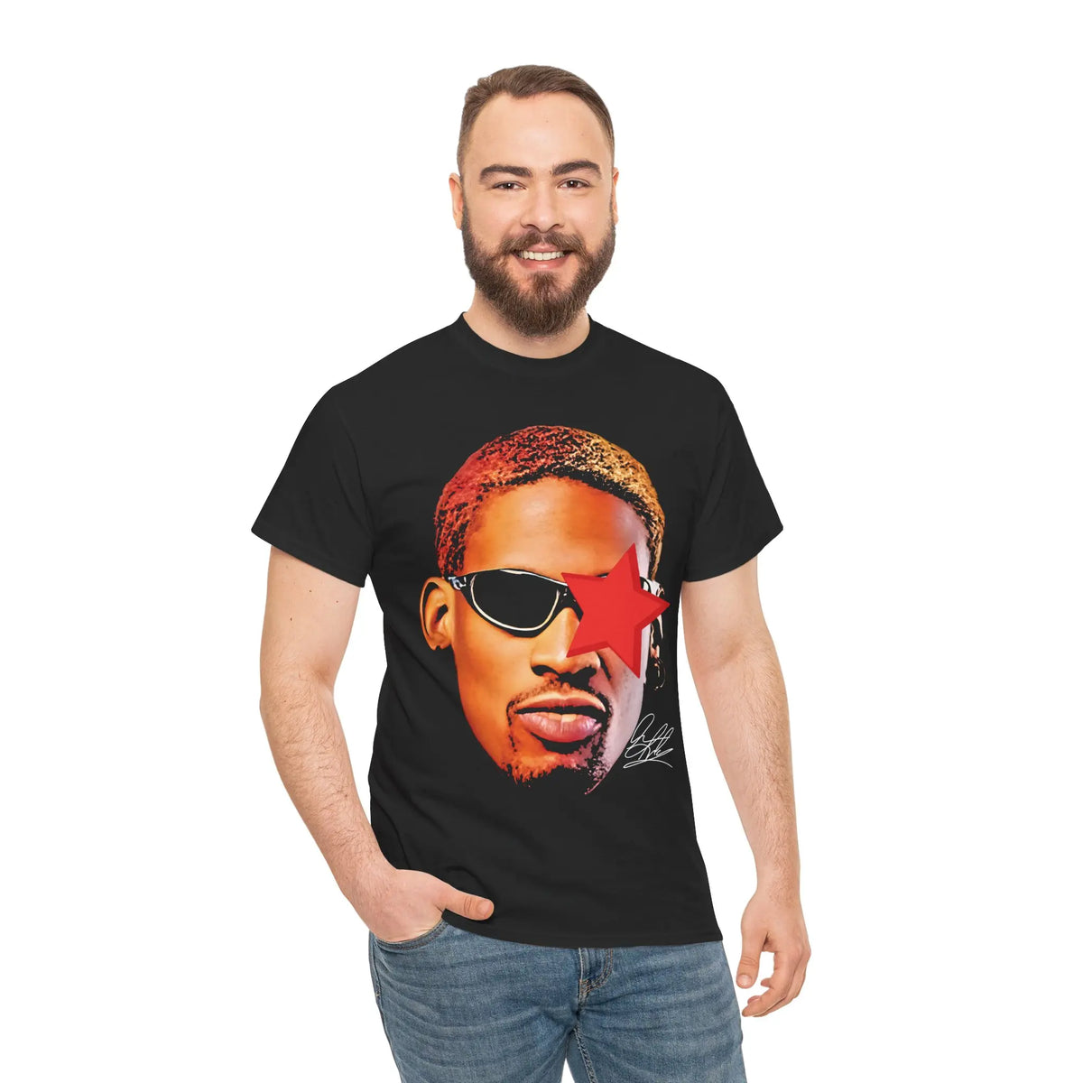 Rodman-Inspired Vintage Graphic T-Shirt - Heavy Cotton Short-Sleeve Round Neck, 90s Basketball Streetwear, Hiphop Retro Sports Fan Top for Jordan/Iverson Fans, Comfy Casual Menswear Good Graphic Tees