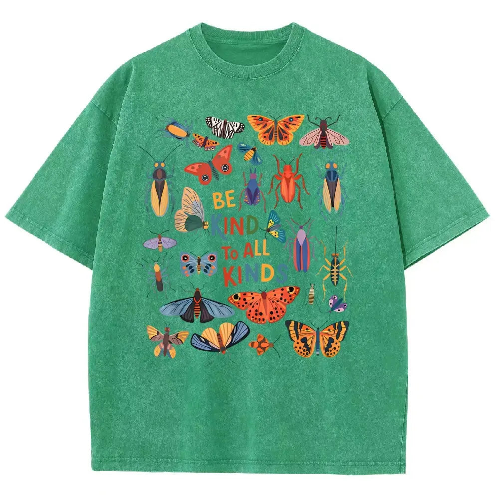 Men's Unisex Vintage 90s "Be Kind To All Kinds Insect Bugs" Graphic Top, Casual Fabric T-Shirt, Oversized Streetwear Vacation Outfit