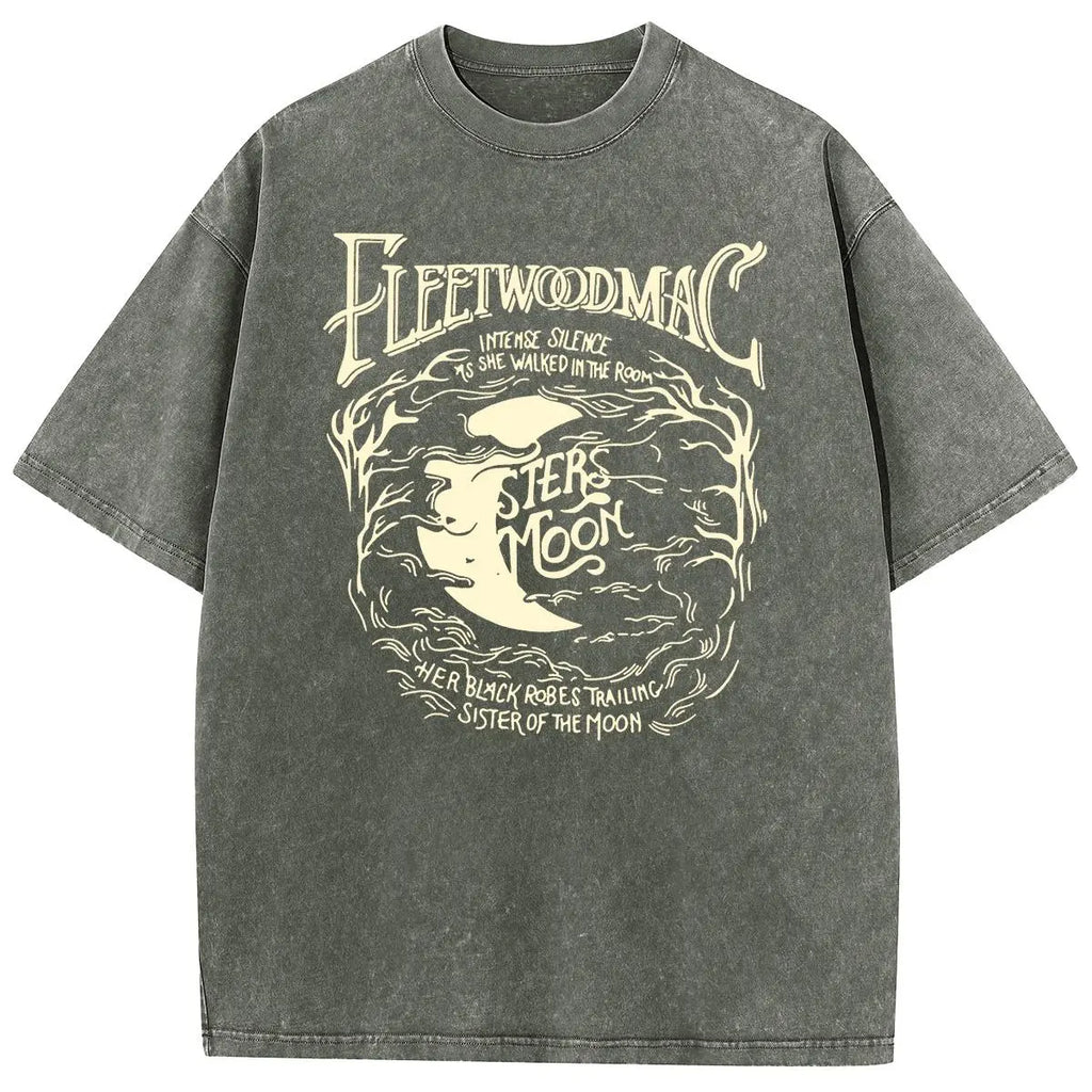 [S-5XL!]Holafish Acid Wash Vintage Moon Pattern T-Shirt Update DTG Pure Cotton Streetwear Graphic Vintage Tees Menswear Womenswear Crewneck Tshirt Summerwear