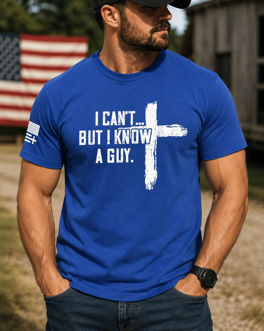 TRENZ SHIRT COMPANY Men's Christian Cotton-Polyester Short-Sleeve Tshirt - "I Can't But I Know A Guy" Cross Biblical Print, Faith-Based Fashion, Bible Verse Graphic Casual Top, Christian Clothing, Men's Graphic Tees