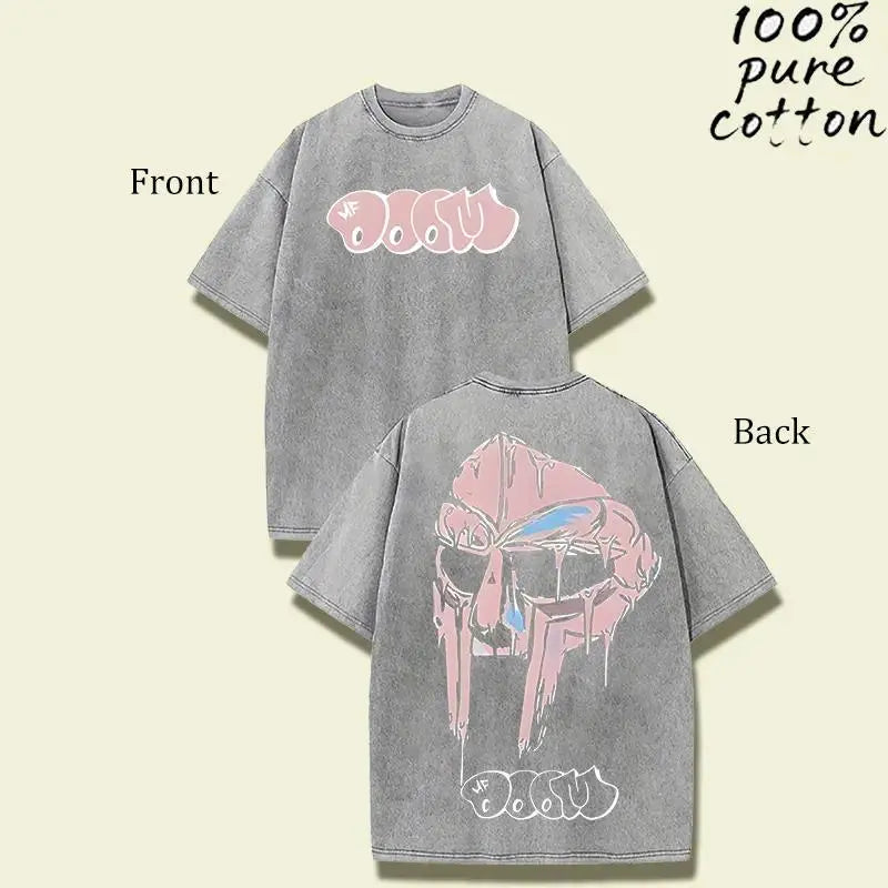 Mf Doom Madvillain Metal Mask Menswear T-Shirt - Washed Vintage, Oversized, Short-Sleeve, Round Neck, Hip Hop Streetwear Top for Men - Valentine's Day Gift