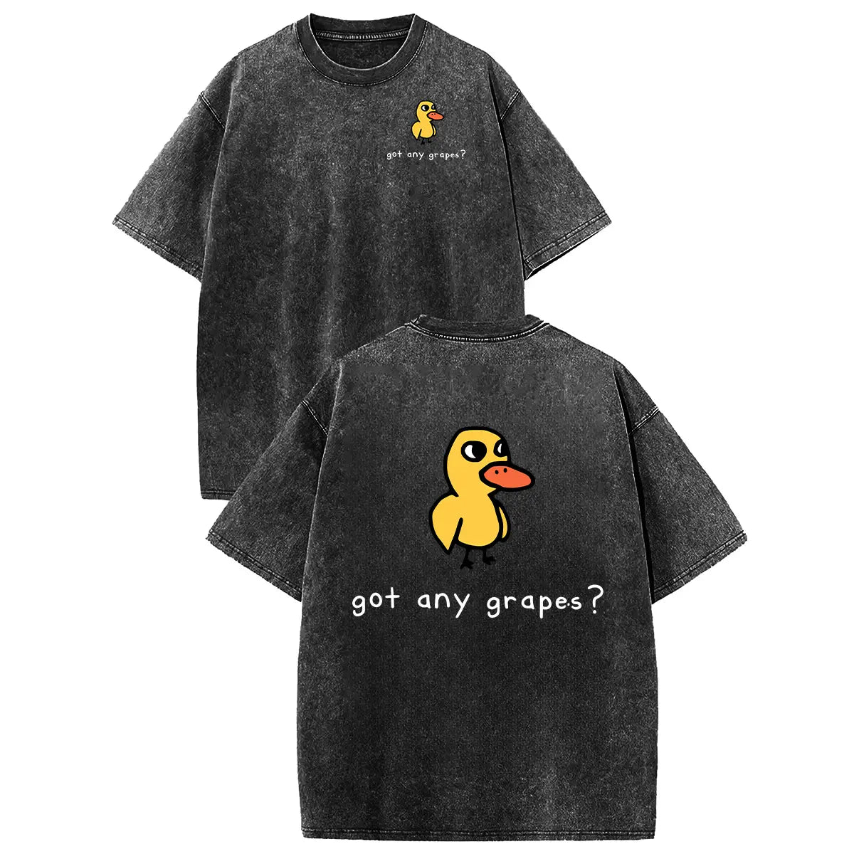 Holafish Women's Retro Vintage Short-Sleeve Cotton T-Shirt - Round Neck, Breathable Heavy Washed Eat Grapes Duck Graphic, Unisex Casual Loose-Fit Streetwear TopBack To School