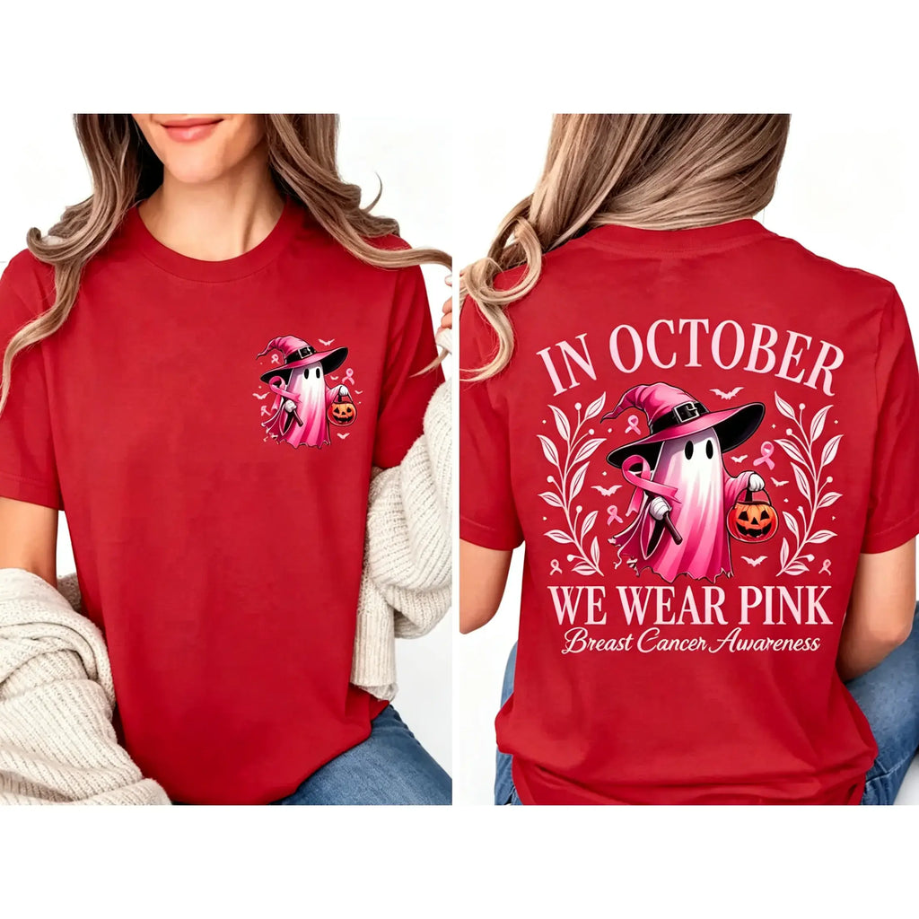 In October We Wear Pink Ghost Shirt, Halloween in October We Wear Pink, Breast Cancer Awareness Shirt, Pink Ribbon Shirt, Wear Pink Pumpkin PGS0018