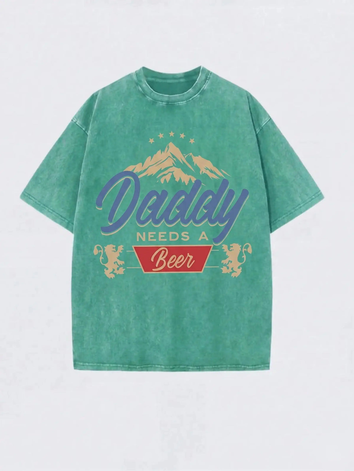 Men’s 230G Heavyweight Cotton Vintage Crew Neck Tee - Boxy Slim-Fitting Short-Sleeve, Digital Print Retro Humor "Daddy Needs A Beer", Soft Breathable Oversized Streetwear, Father’s Day Gift, Menswear Tops