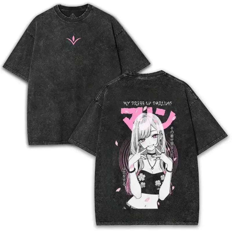 My Dress-Up Darling Marin Kitagawa Unisex Heavyweight Anime T-Shirt - 230GSM Cotton, Oversized Menswear Fit, Round Neck, Short Sleeve, Pink Sakura Bold Back Print, Relaxed Streetwear, Cold Wash, Size S (For Anime Lovers, Collectors), Graphic