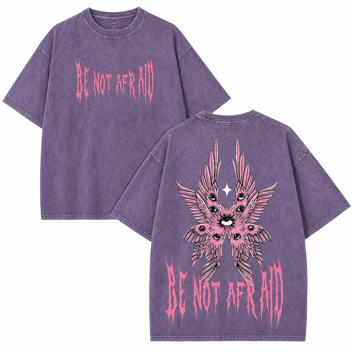 Back to School Men's Gothic Unisex Short-Sleeve 100% Cotton T-Shirt, 'Be Not Afraid' Printed Wings, Loose Distressed Baggy Oversized Casual Menswear, Alt Clothes Retro Streetwear Top, Whimsical Festive Father's Day Pick, Tshirt, Shortsleeve