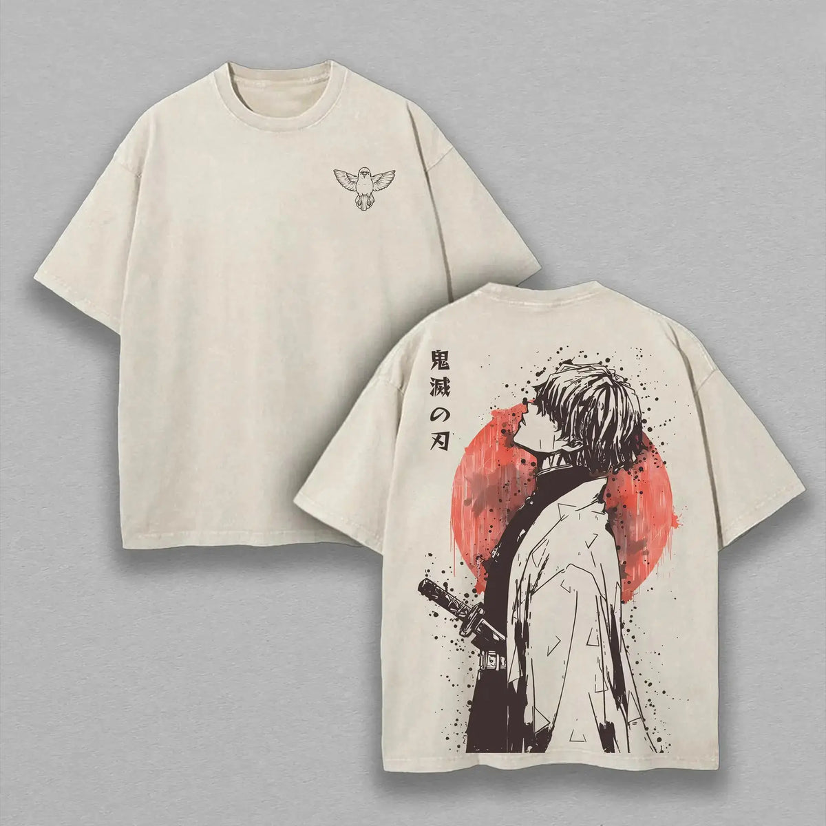 Retro Vintage Limited Zenitsu Agatsuma Demon Slayer Anime Double Printed Washed Tee Unisex Oversize Anime Manga Washed Lightweight Cotton T-Shirt Gift For Anime Fan Casual Style Apparel Oversized